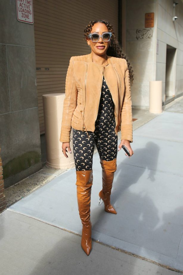 Mel B - Arrives at Tamron Hall in tan leather jacket in New York