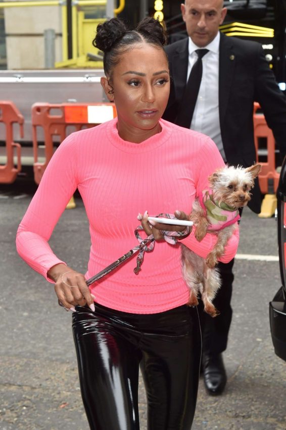 Melanie Brown - Arriving with her dog at BBC Radio 2 in London