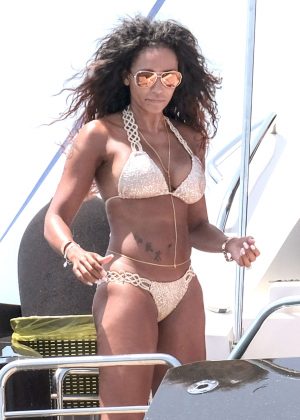Melanie Brown in Bikini on a Yacht in Ibiza