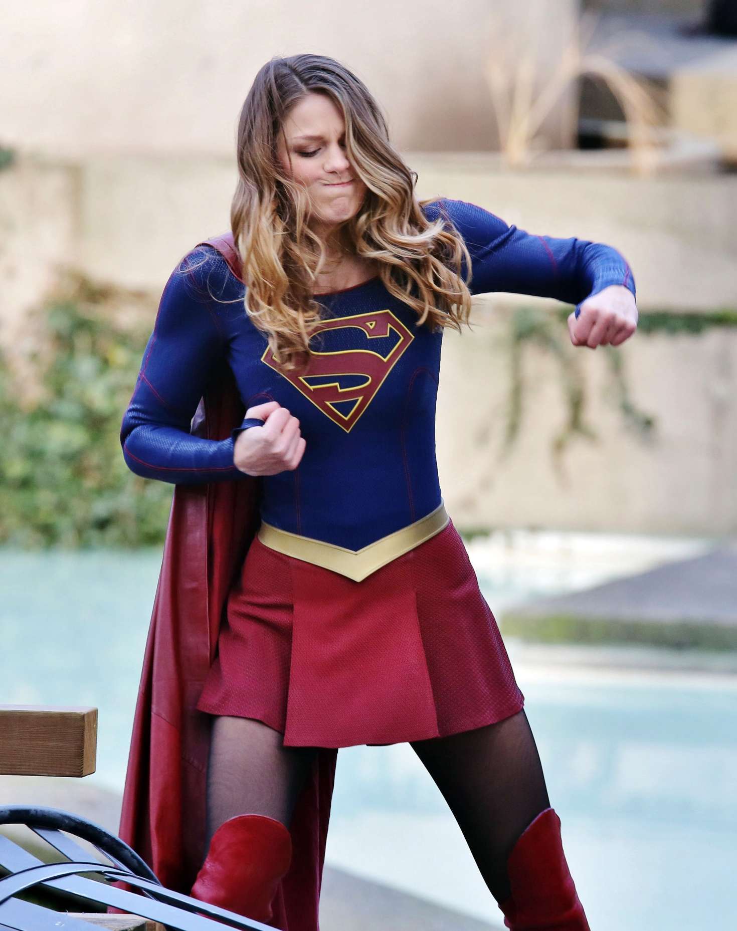 Melissa Benoist on 'Supergirl' set in Vancouver. 