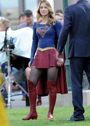 Melissa Benoist on the set of 'Supergirl' in LA