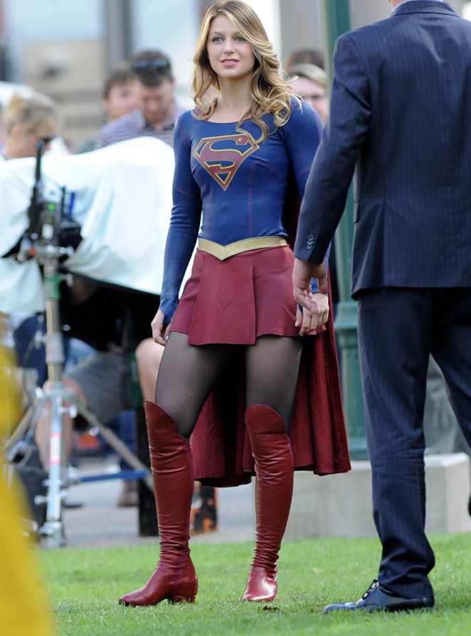 Melissa Benoist on the set of 'Supergirl' in LA