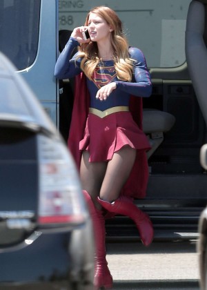 Melissa Benoist - On the set of 'Supergirl' in Los Angeles