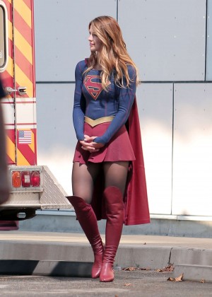 Melissa Benoist - On the set of 'Supergirl' in Los Angeles