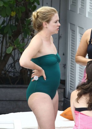 Melissa Joan Hart in Green Swimsuit in Miami