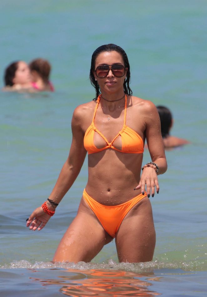 Metisha Schaefer in Orange Bikini at the beach in Miami