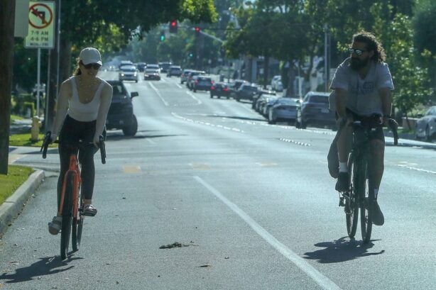 Mia Goth - With Shia LaBeouf bike ride together in Pasadena