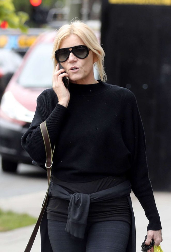Michelle Collins with her dog out for a walk in London