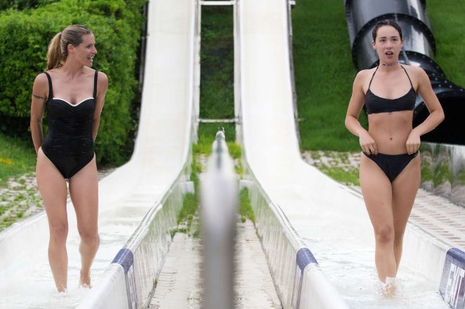 Michelle Hunziker and Aurora Ramazzotti in Black Bikini at Aquafan in Riccione