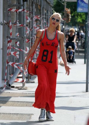 Michelle Hunziker in Red Dress out in Milan
