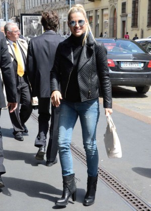 Michelle Hunziker in Jeans Out in Milan