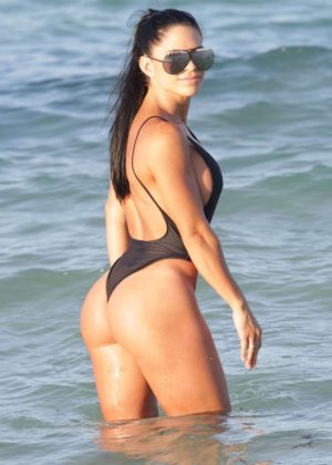 Michelle Lewin in Black Swimsuit in Miami