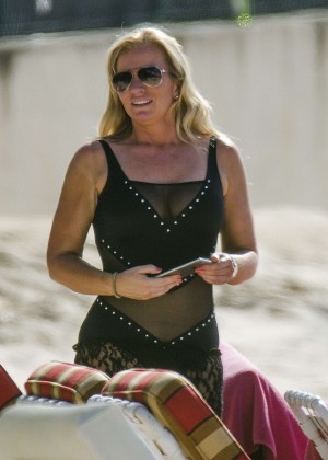 Michelle Mone in Black Swimsuit in Barbados