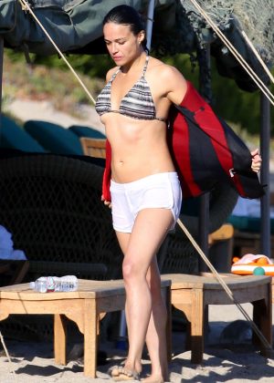 Michelle Rodriguez in Bikini Top on a jet ski in Malibu