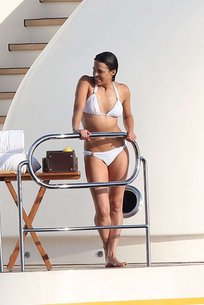 Michelle Rodriguez in White Bikini in St. Tropez