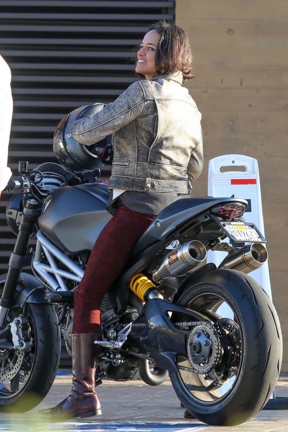 Michelle Rodriguez - Riding her motorcycle in Malibu