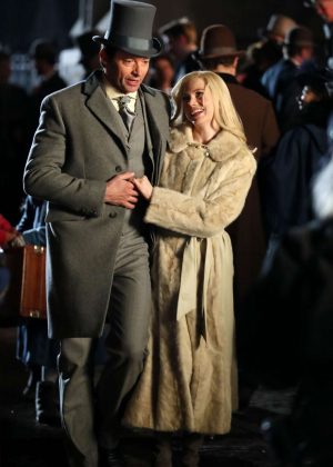 Michelle Williams and Hugh Jackman on the set of 'The Greatest Showman' in NY