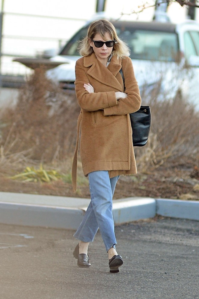 Michelle Williams In a tan coat out in Brooklyn