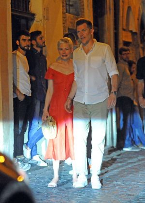 Michelle Williams in Red Dress out for dinner in Rome