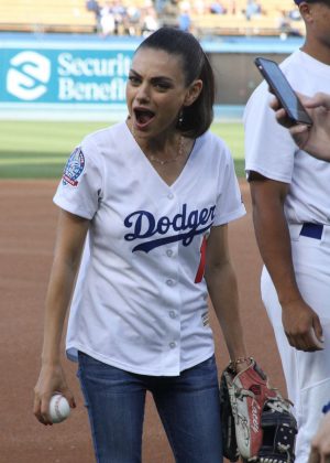 Mila Kunis at The Colorado Rockies vs the Los Angeles Dodgers Game