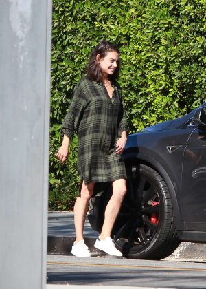 Mila Kunis in Plaid Dress - Out in Los Angeles