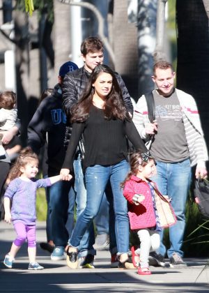 Mila Kunis with family arriving to breakfast in Beverly Hills
