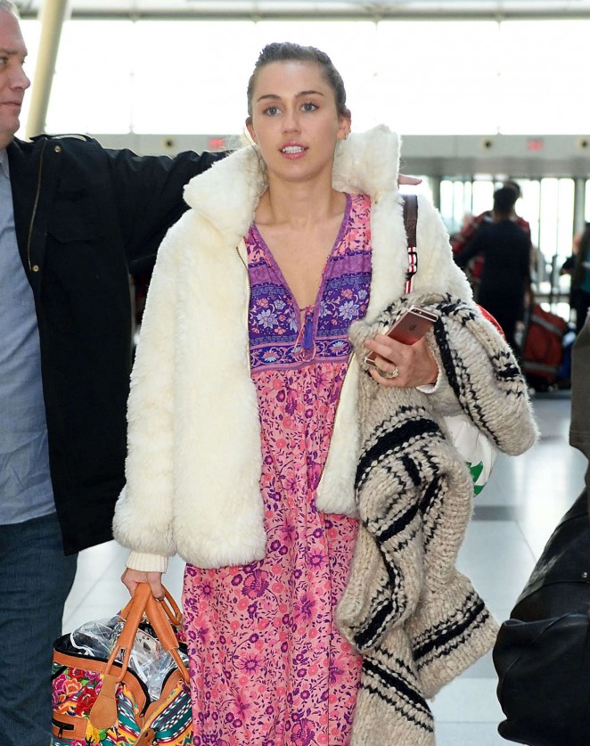 Miley Cyrus in Long Dress at JFK Airport in NYC