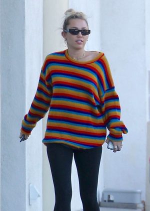 Miley Cyrus in Black Tights out in Porter Ranch
