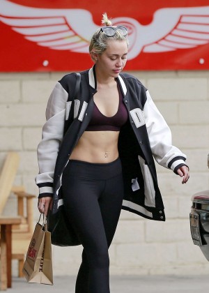 Miley Cyrus in Leggings at Smoke shop in Studio City