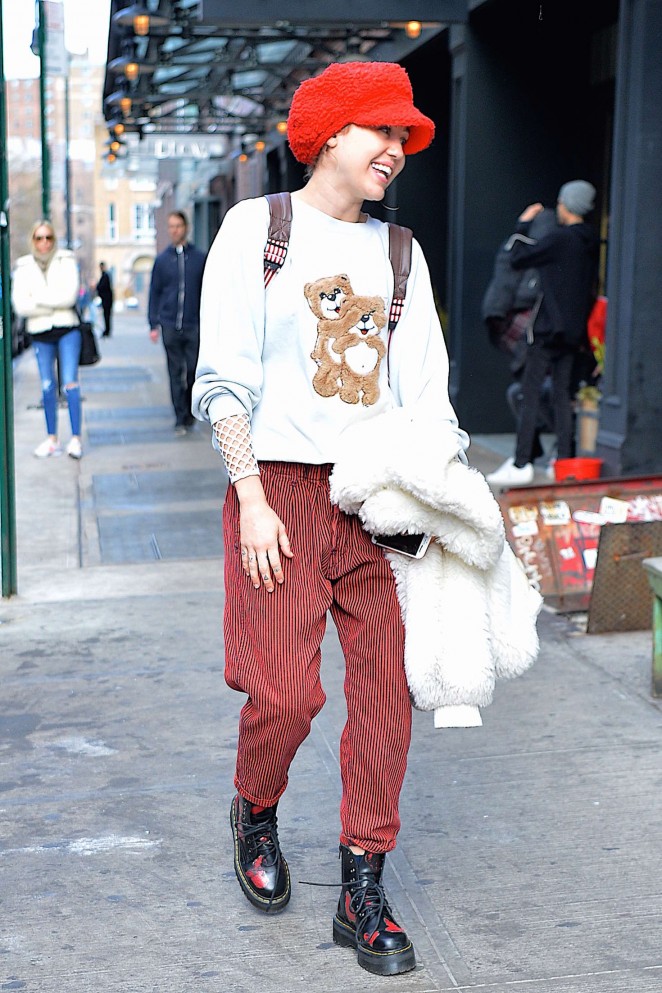 Miley Cyrus in Red Pants out in NYC