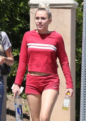 Miley Cyrus in Red Shorts out in Santa Monica