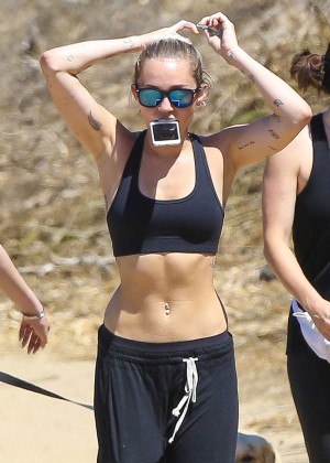 Miley Cyrus in Tights hiking in the Hollywood Hills