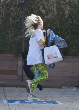 Miley Cyrus in Tights Leaves Soho House in Malibu
