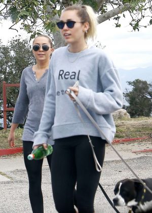 Miley Cyrus with her dog hikking in Studio City