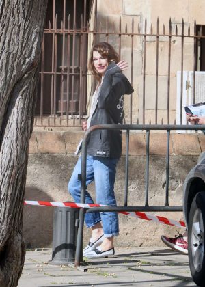 Milla Jovovich - Arriving on set of their new film in Barcelona