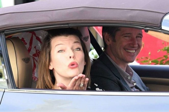 Milla Jovovich with her husband out in Los Angeles
