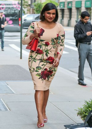 Mindy Kaling in Floral Dress Out in NYC