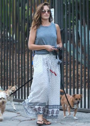 Minka Kelly in Long Skirt with her dogs in Hollywood