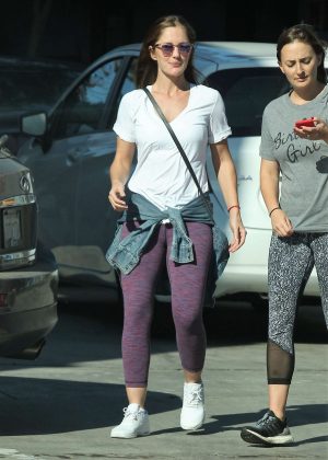 Minka Kelly in Tights Leaving a restaurant in Los Angeles