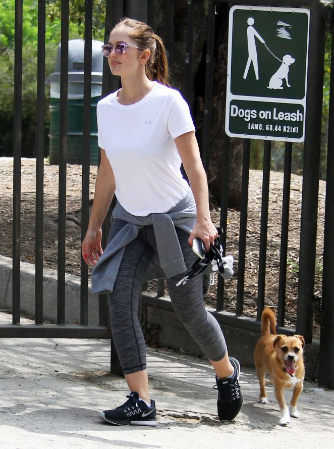Minka Kelly walking her dog in Hollywood