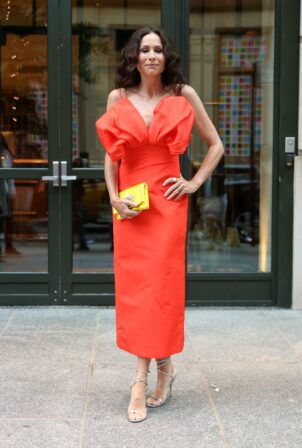 Minnie Driver - Wears a red Carolina Herrera dress for the premiere of 'Modern Love' in New York