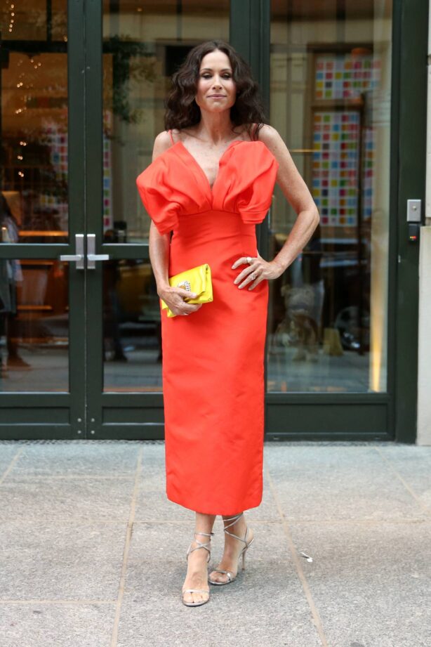 Minnie Driver - Wears a red Carolina Herrera dress for the premiere of 'Modern Love' in New York
