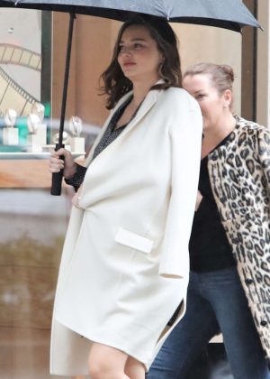 Miranda Kerr in White Coat - Out in Beverly Hills
