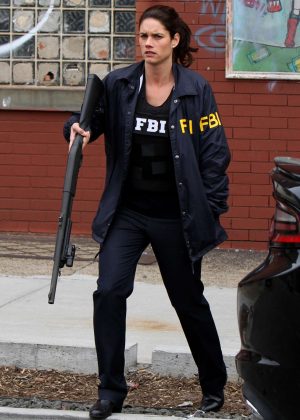 Missy Peregrym on the set of TV series 'FBI' in Brooklyn