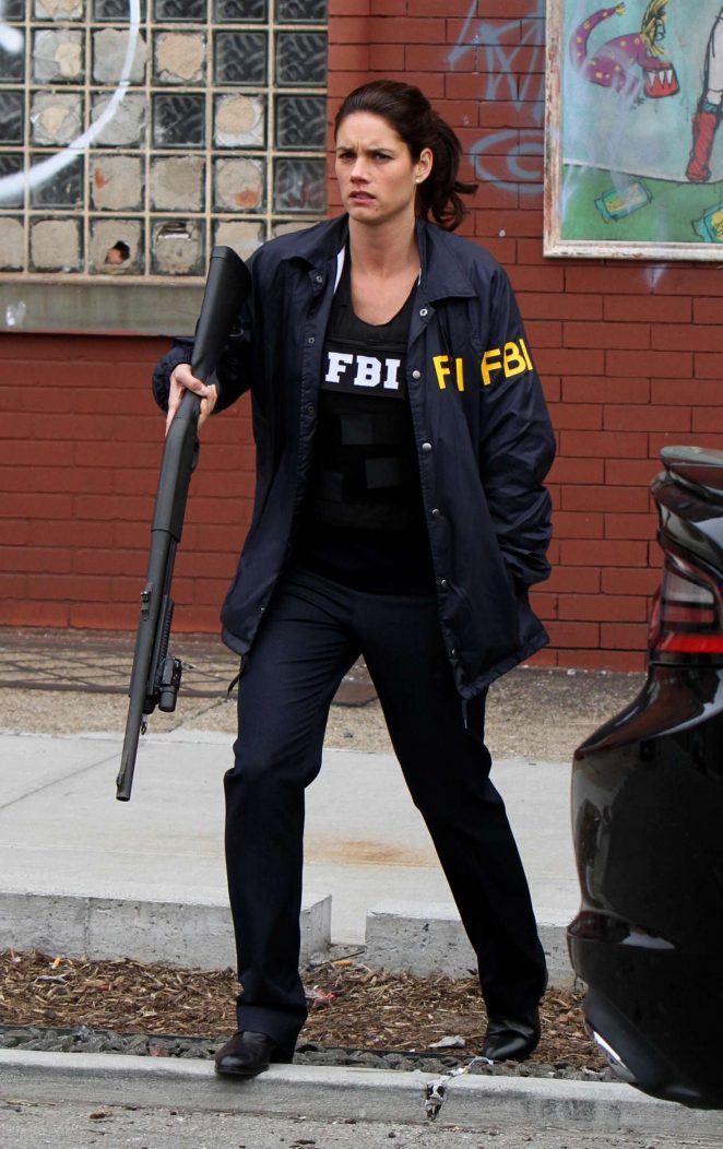 Missy Peregrym on the set of TV series 'FBI' in Brooklyn