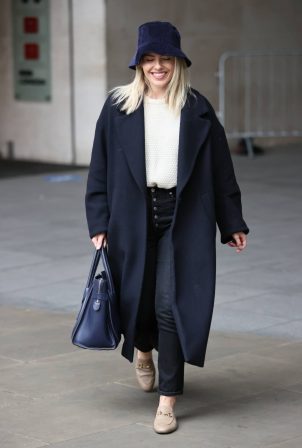 Mollie King - In a winter coat at BBC Studios in London