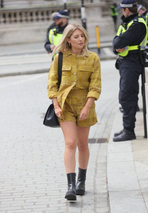 Mollie King - wearing shorts and matching top at BBC Radio 1 in London