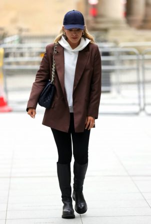 Mollie King - Wears her new engagement ring at the BBC Studios in London