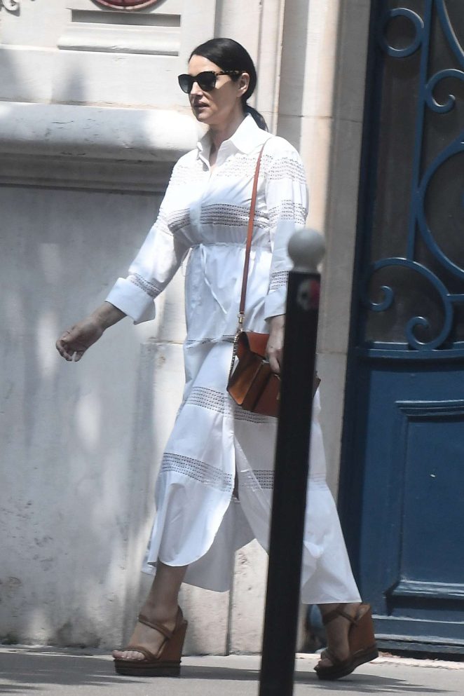 Monica Bellucci in White Dress out in Paris