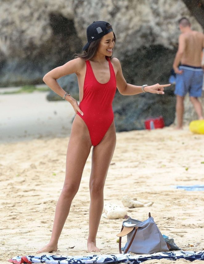 Montana Brown in Red Swimsuit in Barbados